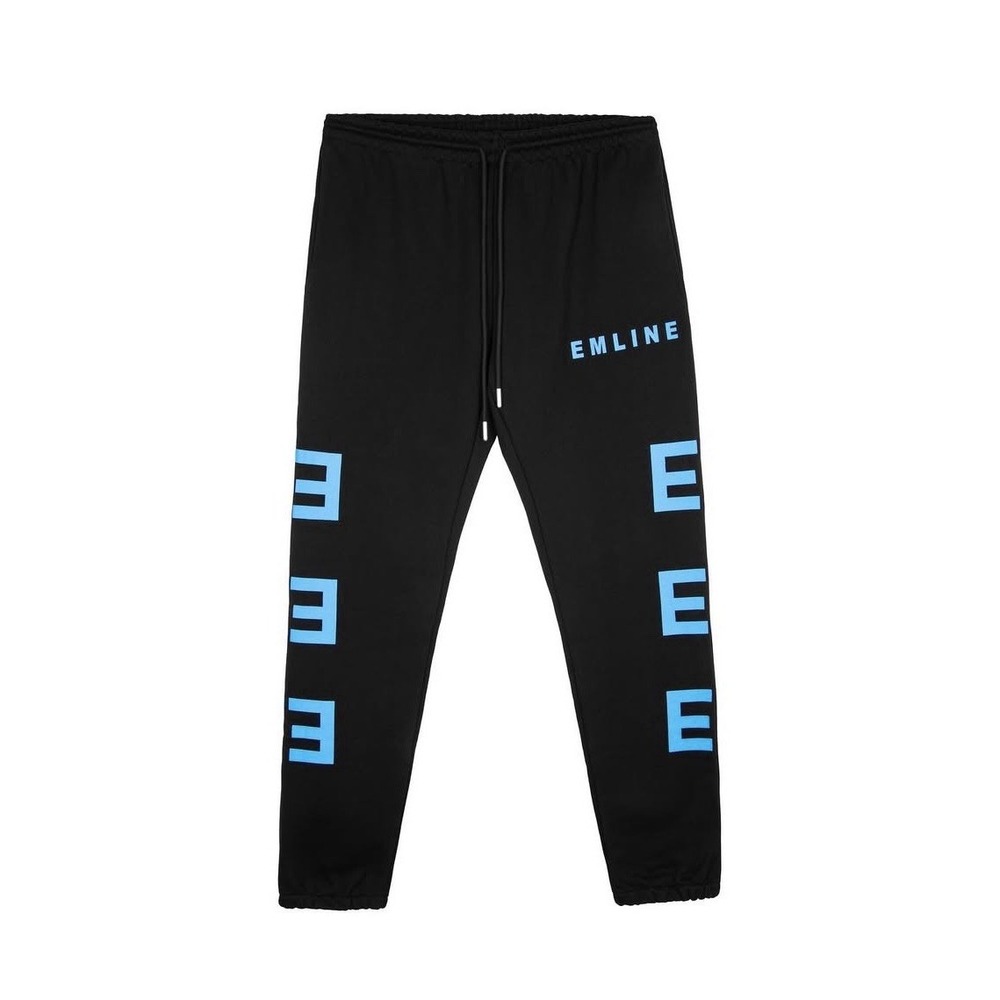 EMLINE Sweatpants XS Black Blue All Over Monogram Thick Canvas Made In USA Q10-1